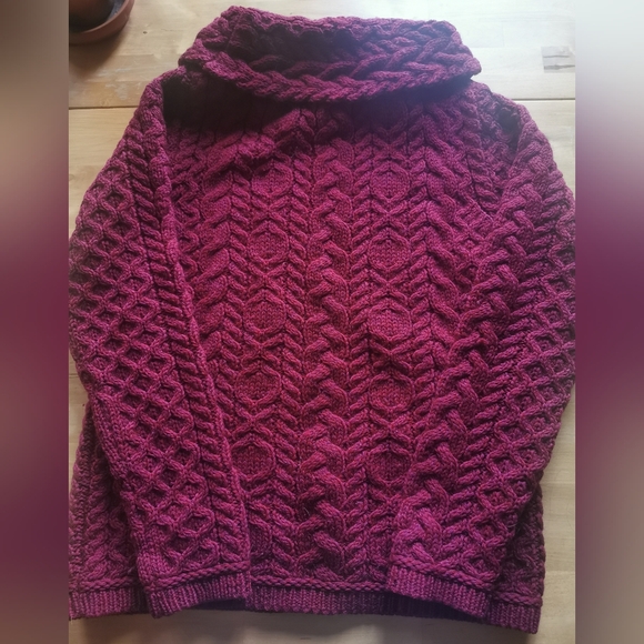 Aran Crafts Purplish Burgundy Cowl Neck Wool Sweater Size XS - Picture 3 of 5
